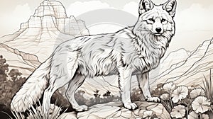 Black And White Wolf Portrait With Comic Art Style And Detailed Shading