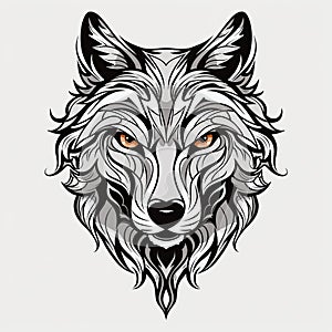 Black And White Wolf Tattoo Design With Ornate Linear Illustrations