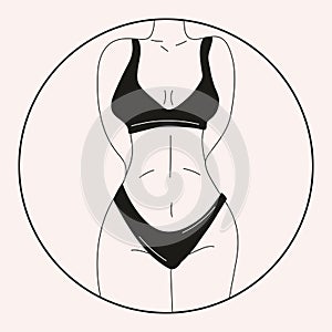 Black and white woman in bikini . Beach underwear. Love and accept any body type.