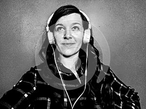 Black and White - Woman with Headphones - Music