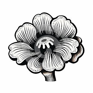 Black And White Wood Engraving Of Anemone Flower