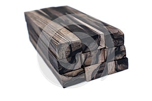 Black and white wood log exotic on white background, wooden surface with beautiful