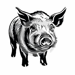 Black And White Woodcut-inspired Pig Drawing - Uhd Image photo