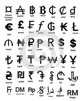 Black and white world currency symbol vector bundle set