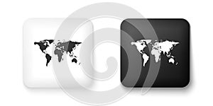 Black and white World map icon isolated on white background. Square button. Vector