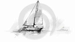 Black And White Yacht Illustration With Soft Brushwork