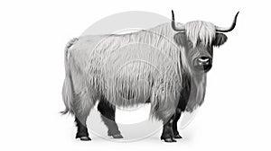 Black and white yak (Bos grunniens or Bos mutus) isolated on white background. Generative AI