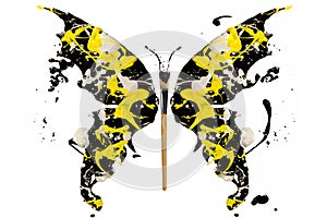 Black white yellow splash made butterfly