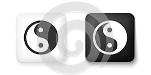 Black and white Yin Yang symbol of harmony and balance icon isolated on white background. Square button. Vector