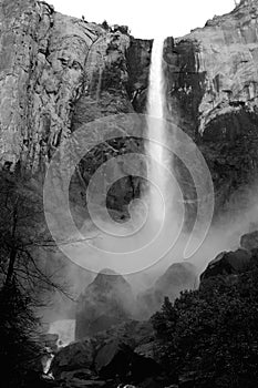 Black-and-white of Yosemite waterfall