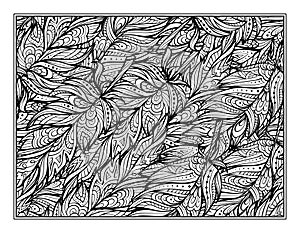 Black and white zendoodle feathers pattern coloring page photo