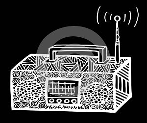 zentangle style retro radio streo illustration, hand drawing