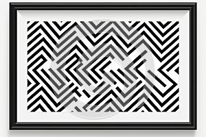 a black and white zig zag pattern on a white wall