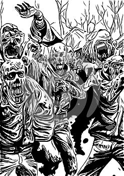 Black and white of zombie cartoon