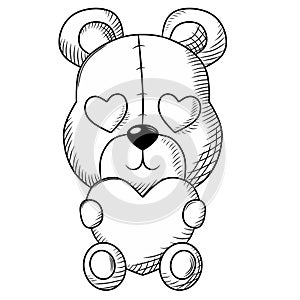 Black and whiteTeddy bear hold love vector