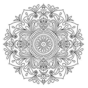 black and whtie lineart handdraw beautiful Round mandala on white isolated background. Vector boho floral pattern. Yoga