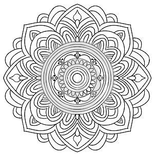 black and whtie lineart handdraw beautiful Round mandala on white isolated background. Vector boho mandala.