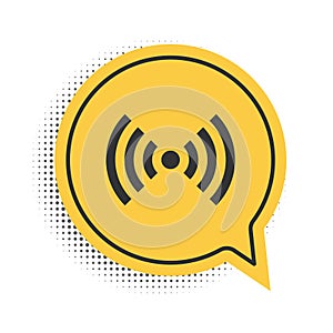 Black Wi-Fi wireless internet network symbol icon isolated on white background. Yellow speech bubble symbol. Vector