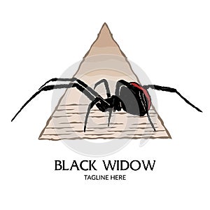 Black widow spider with triangle vector illustration logo