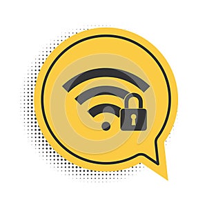 Black Wifi locked icon isolated on white background. Password Wi-fi symbol. Wireless Network icon. Wifi zone. Yellow
