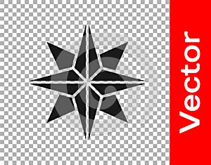 Black Wind rose icon isolated on transparent background. Compass icon for travel. Navigation design. Vector Illustration