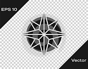 Black Wind rose icon isolated on transparent background. Compass icon for travel. Navigation design. Vector Illustration