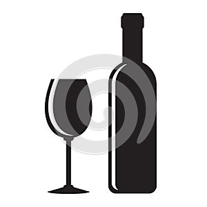 Black wine bottle and glasson white, stock vector illustration