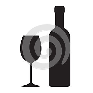 Black wine bottle and glasson white, stock vector illustration