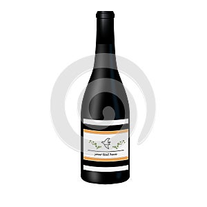 Black wine bottle with label