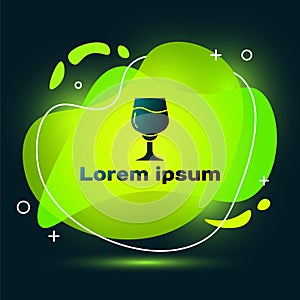 Black Wine glass icon isolated on black background. Wineglass sign. Abstract banner with liquid shapes. Vector