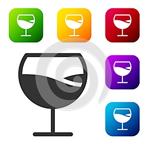 Black Wine glass icon isolated on white background. Wineglass sign. Set icons in color square buttons. Vector