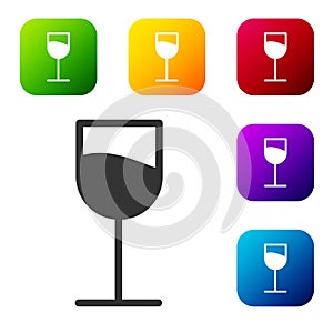 Black Wine glass icon isolated on white background. Wineglass sign. Set icons in color square buttons. Vector Illustration