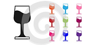 Black Wine glass icon isolated on white background. Wineglass sign. Set icons colorful. Vector