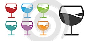 Black Wine glass icon isolated on white background. Wineglass sign. Set icons colorful. Vector Illustration