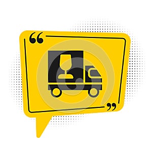 Black Wine truck icon isolated on white background. Fast delivery. Yellow speech bubble symbol. Vector