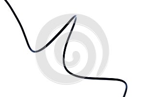 A Black wire cable isolated on a white background abstraction