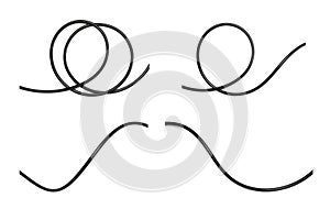 A Black wire cable isolated on a white background abstraction