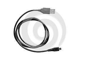 black wire USB cable isolate on white
