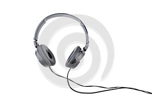 Black wired headphones on a white background