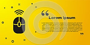 Black Wireless computer mouse icon isolated on yellow background. Optical with wheel symbol. Vector
