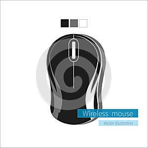 Black Wireless Computer Mouse on White Background.