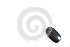 Black wireless computer mouse on a white background
