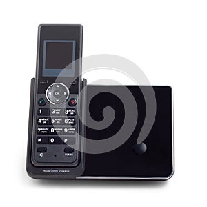 Black wireless cordless phone isolated on a white