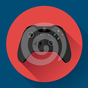 Black wireless Game controller flat icon with long shadow