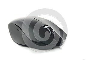 Black wireless gaming mouse on white background