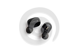 Black wireless headphones isolated on white background