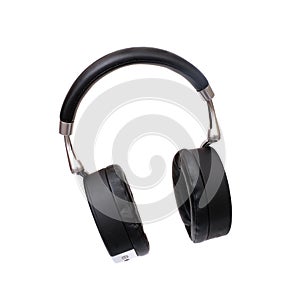 Black wireless headphones isolated on white background