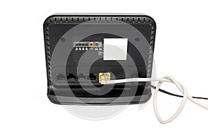 Black wireless internet network wi-fi router isolated on white background