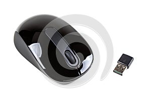 Black wireless mouse and USB dongle