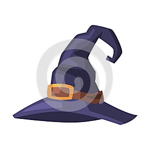 Black Witch Hat, Witchcraft Attribute, Happy Halloween Object Cartoon Style Vector Illustration on White Background